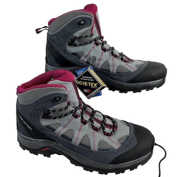 Salomon Boots Womens Sz 9.5 Gray Mauve Hiking Contagrip Ortholite $230 New - Picture 2 of 15